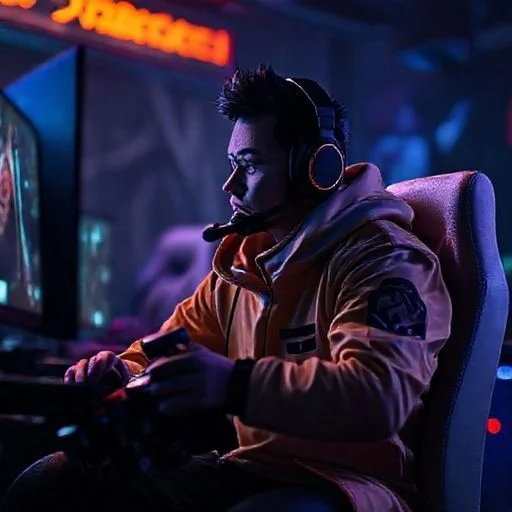 A dramatic in-game action shot from a fantasy RPG. A lone hero, clad in glowing magical armor, stands poised against a colossal, multi-limbed creature on a crumbling ancient ruin. Energy effects burst around them, and the sky is a turbulent mix of lightning and dark clouds. Style: High-fantasy, dynamic, painterly realism.